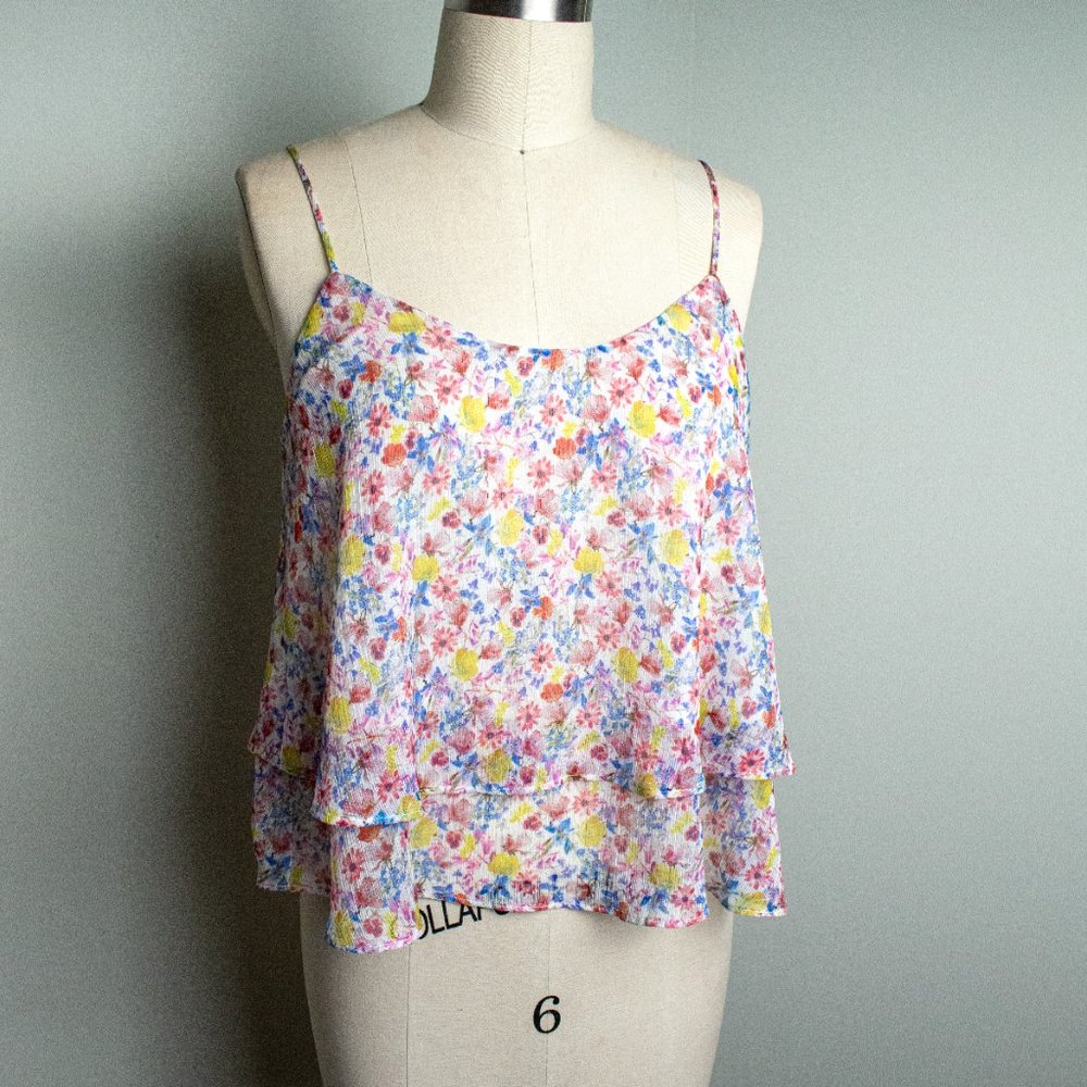Lightweight Floral Print Tiered Chiffon Tank - XS